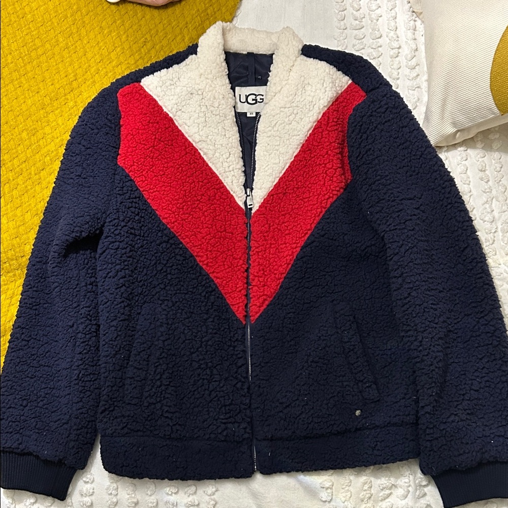 UGG Red and Cream Chevron Sherpa Jacket